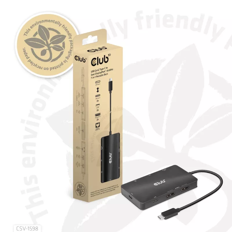 “CLUB3D” USB Gen2 Type-C į dvigubą DisplayPort 4k60Hz 7-in-1 HUB