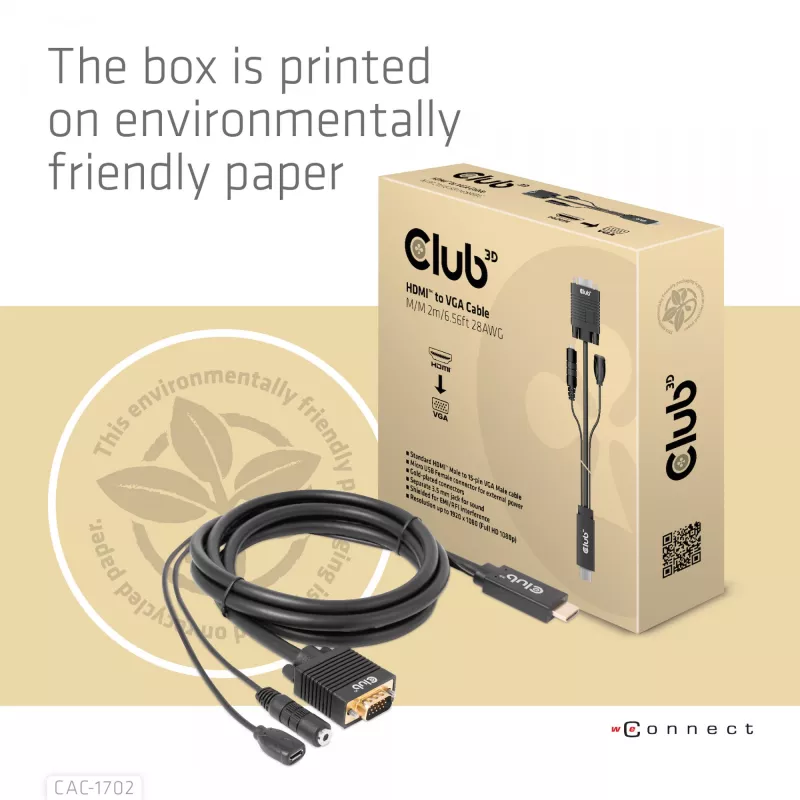 CLUB3D HDMI į VGA laidas M/M 2 m / 6,56 pėd. 28AWG