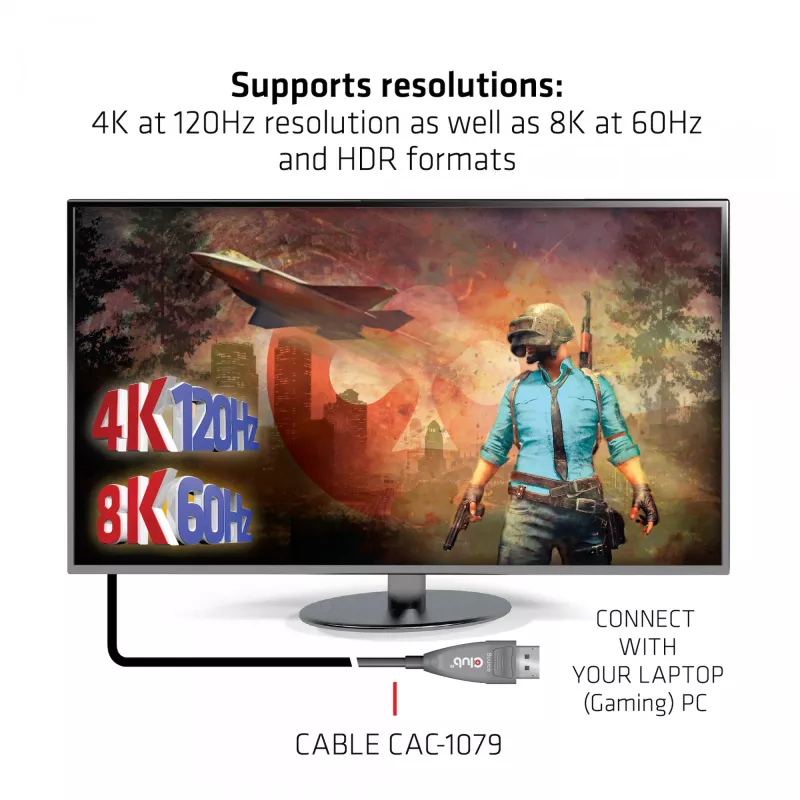 CLUB3D DisplayPort 1.4 aktyvus optinis kabelis, vienakryptis, 4K120Hz 8K60Hz M/M 20m/65.62ft