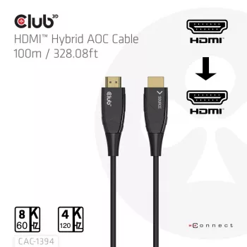 CLUB3D CAC-1394 Ultra High Speed AOC kabelis 4K120Hz/8K60Hz Unidirectional M/M 100m
