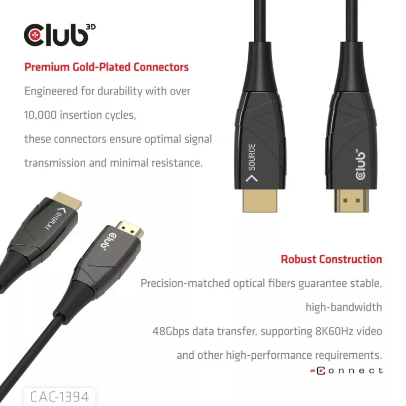 CLUB3D CAC-1394 Ultra High Speed AOC kabelis 4K120Hz/8K60Hz Unidirectional M/M 100m