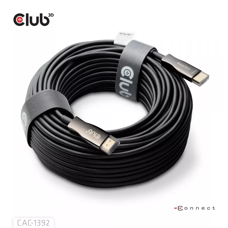CLUB3D HDMI™ Hybrid AOC kabelis 8K60Hz/4K120Hz 30m / 98.42 ft, 30 m, HDMI Type A (Standard), HDMI Type A (Standard), 48 Gbit/s, Juoda