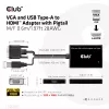 CLUB3D VGA ir USB Type-A į HDMI adapteris su kabeliu M/F 0,6 m / 1,97 pėd. 28 AWG