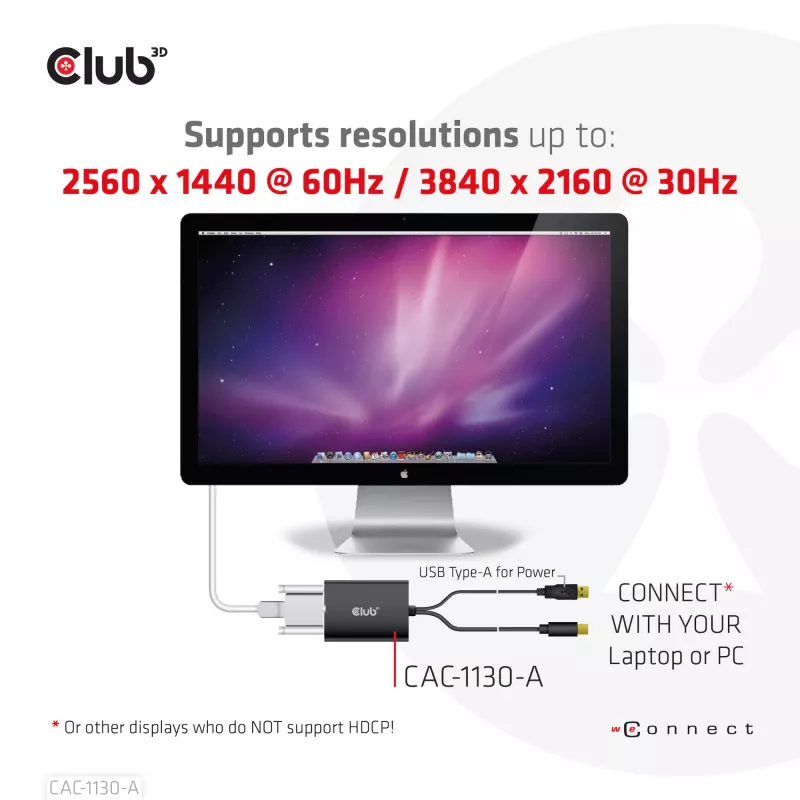 CLUB3D Mini DisplayPort į Dual Link DVI, HDCP OFF versija, skirta Apple Cinema Display – aktyvus adapteris