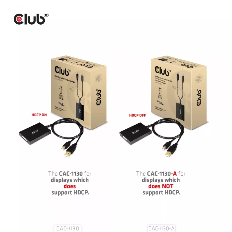 CLUB3D Mini DisplayPort į Dual Link DVI, HDCP OFF versija, skirta Apple Cinema Display – aktyvus adapteris