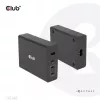CLUB3D kelioninis įkroviklis 132W su GaN technologija, keturi prievadai USB Type-A ir -C, palaiko Power Delivery (PD) 3.0