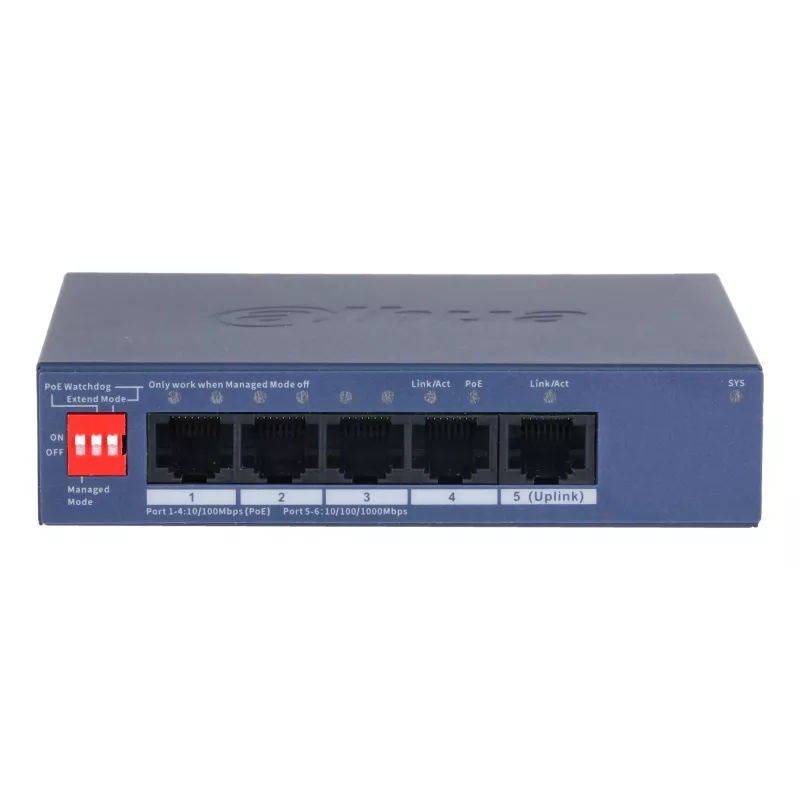 Dahua Technology CS4005-4ET1GT-36 tinklo komutatorius Valdomas L2 Gigabit Ethernet (10/100/1000) Power over Ethernet (PoE) Mėlynas