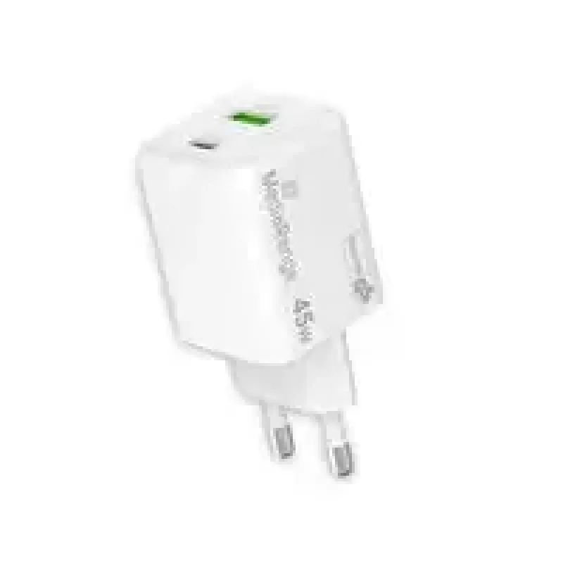 MediaRange MRMA113-2 USB-C 45W kintamos srovės patalpų įkroviklis išmaniajam telefonui ir planšetiniam kompiuteriui, baltas, įvestis 100–240 V