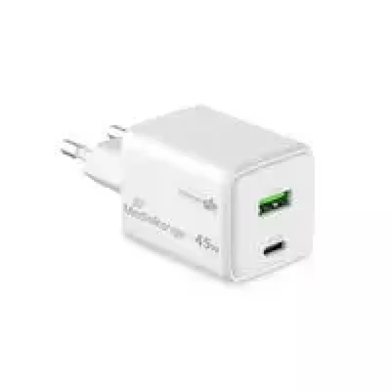 MediaRange MRMA113-2 USB-C 45W kintamos srovės patalpų įkroviklis išmaniajam telefonui ir planšetiniam kompiuteriui, baltas, įvestis 100–240 V