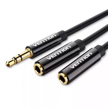 Vention 3,5 mm kištuko į 2×3,5 mm lizdą stereo skirstiklio laidas, 0,3 m, juodas, ABS