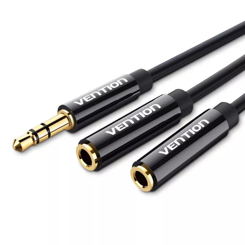 Vention 3,5 mm kištuko į 2×3,5 mm lizdą stereo skirstiklio laidas, 0,3 m, juodas, ABS