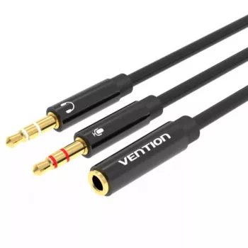 Vention garso adapterio laidas 2×3,5 mm kištukinis į 4 polių 3,5 mm lizdinę, 0,3 m, juodas