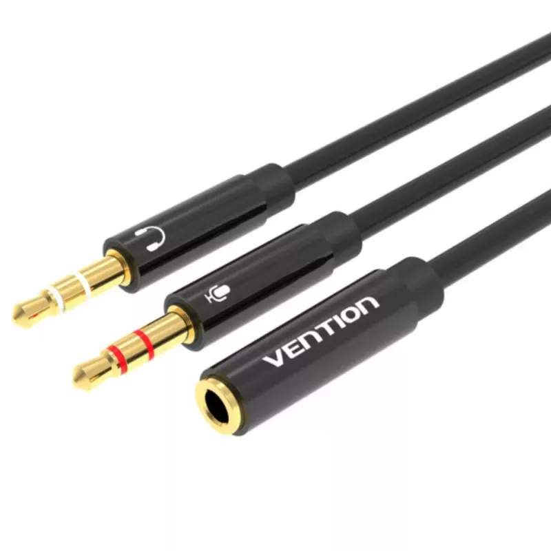Vention garso adapterio laidas 2×3,5 mm kištukinis į 4 polių 3,5 mm lizdinę, 0,3 m, juodas