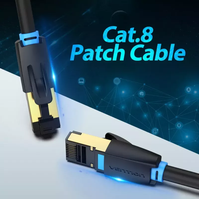 Vention Cat.8 SFTP komutacinis kabelis 0,5 m juodas RJ-45 auksuotas