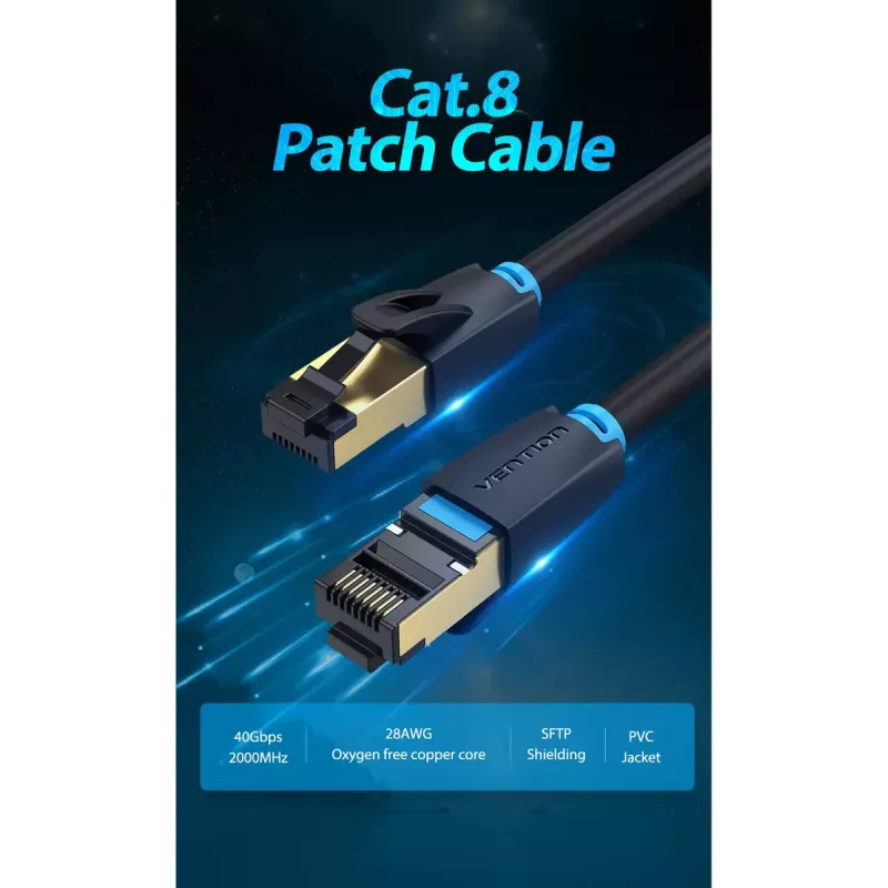 Vention Cat.8 SFTP komutacinis kabelis 0,5 m juodas RJ-45 auksuotas