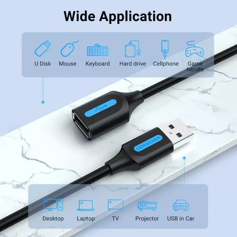 Vention USB 2.0 A kištuko į A lizdą ilginimo laidas 2 m juodas PVC