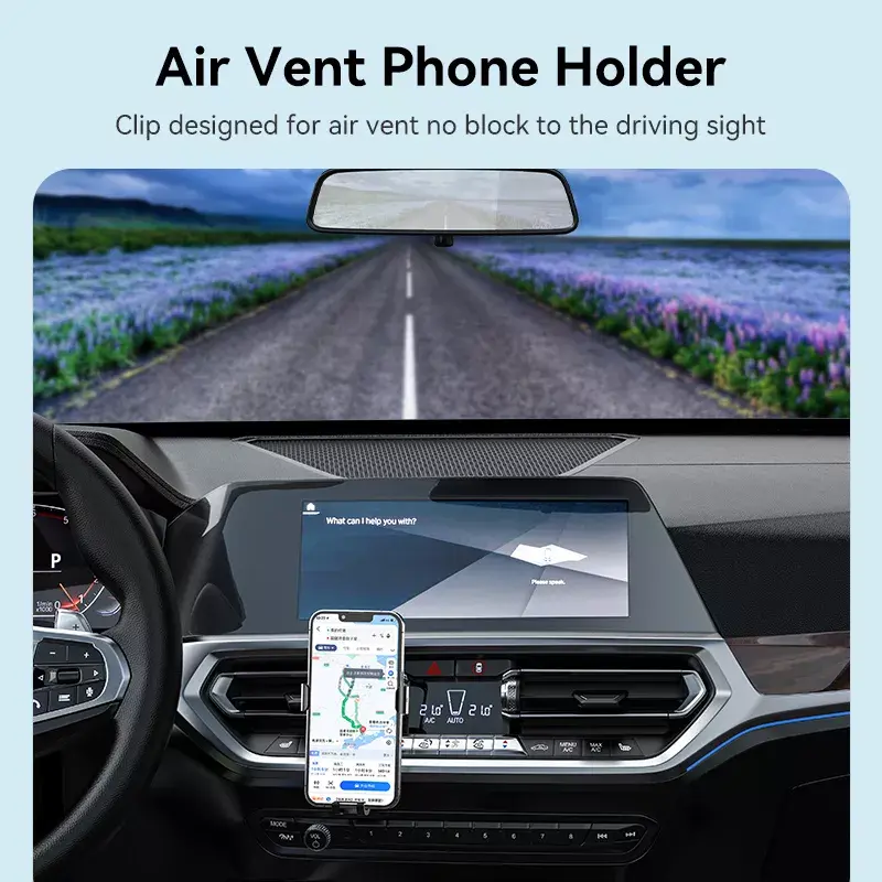 Automobilinis ventiliacijos telefono laikiklis Vention KCTB0 — pasyvus automatiškai užsispaudžiantis laikiklis, skirtas 4,7–7,2 colių telefonams, juodas, ABS/TPU, 117,6×73×84,3 mm