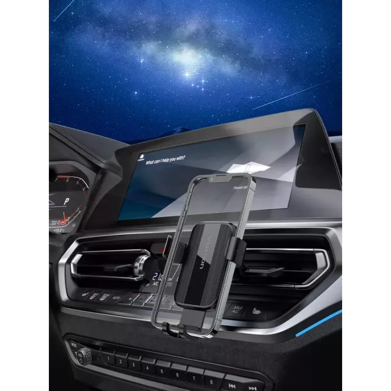 Automobilinis ventiliacijos telefono laikiklis Vention KCTB0 — pasyvus automatiškai užsispaudžiantis laikiklis, skirtas 4,7–7,2 colių telefonams, juodas, ABS/TPU, 117,6×73×84,3 mm