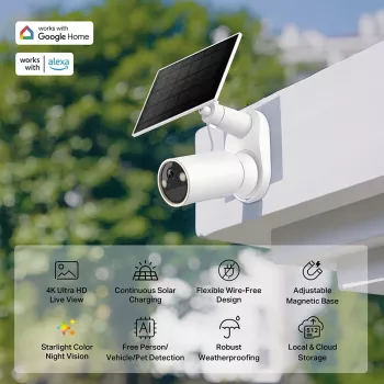 Apsaugos kamera IP TP-Link Tapo C460 KIT — lauko bullet tipo, 8 MP 3840×2160, 12× skaitmeninis priartinimas, tvirtinama prie sienos, dvipusis garsas, Wi‑Fi, balta
