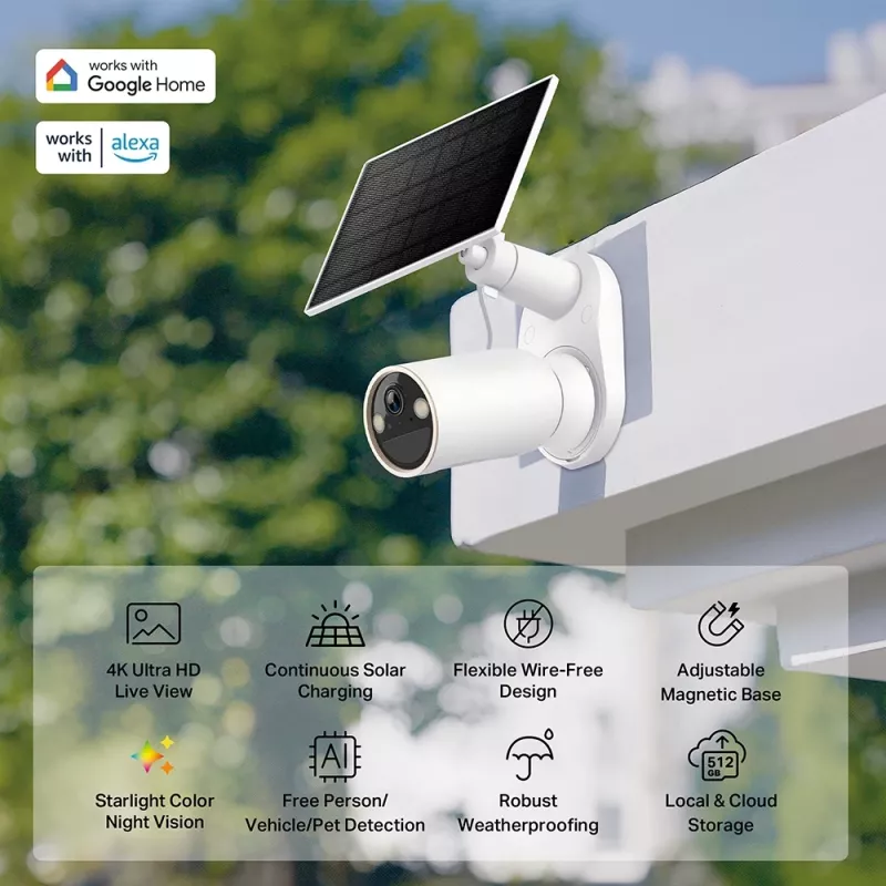 Apsaugos kamera IP TP-Link Tapo C460 KIT — lauko bullet tipo, 8 MP 3840×2160, 12× skaitmeninis priartinimas, tvirtinama prie sienos, dvipusis garsas, Wi‑Fi, balta