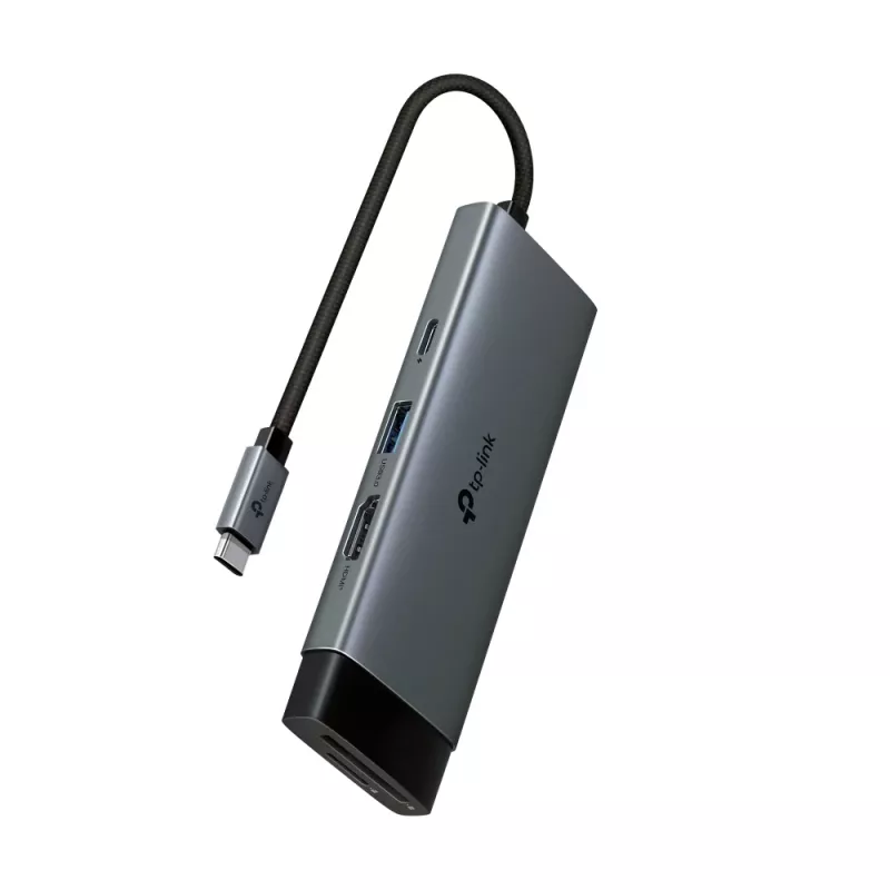 USB Type-C šakotuvas TP-Link UH7021C — HDMI, USB 3.2 Gen1, USB 2.0, SD/microSD, 5000 Mbit/s, aliuminis juodas