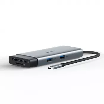 USB Type-C šakotuvas TP-Link UH7021C — HDMI, USB 3.2 Gen1, USB 2.0, SD/microSD, 5000 Mbit/s, aliuminis juodas