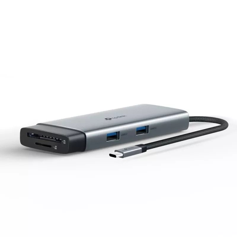 USB Type-C šakotuvas TP-Link UH7021C — HDMI, USB 3.2 Gen1, USB 2.0, SD/microSD, 5000 Mbit/s, aliuminis juodas