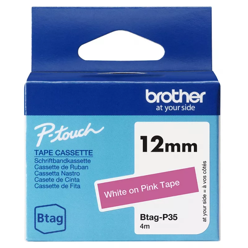 Etikečių juosta Brother BTAG-P35 Balta ant rožinės 1,2 cm 4 m