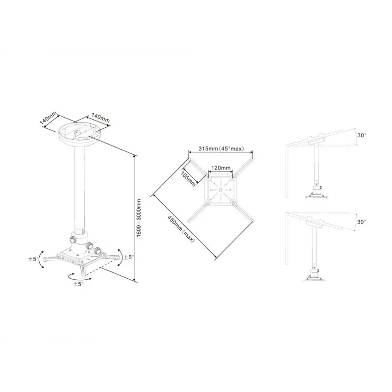 Multibrackets M Universal Projector Ceiling Mount 1600-3000 su tiksliu reguliavimu