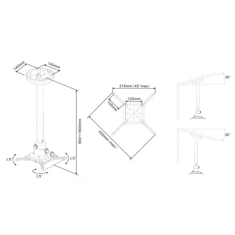 Multibrackets M Universal Projector Ceiling Mount 900-1600 su tikslaus derinimo mechanizmu
