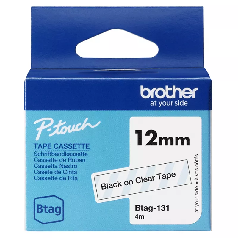 Etikečių gamybos juostelė Brother BTAG-131 juoda ant skaidrios 1,2 cm 4 m