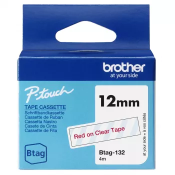Etikečių gamybos juostelė Brother BTAG-132 Raudona ant skaidrios 1.2 cm 4 m