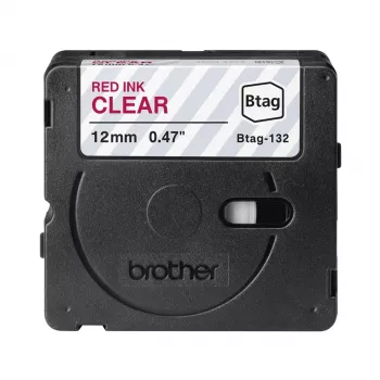 Etikečių gamybos juostelė Brother BTAG-132 Raudona ant skaidrios 1.2 cm 4 m