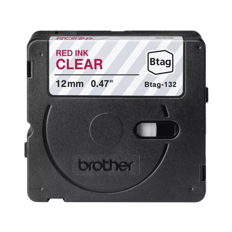 Etikečių gamybos juostelė Brother BTAG-132 Raudona ant skaidrios 1.2 cm 4 m