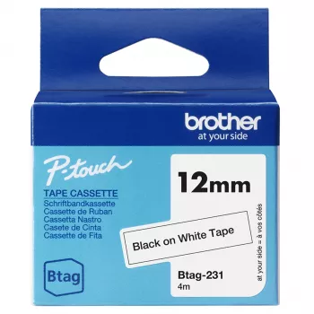 Brother BTAG-231 etikečių gamybos juosta Juoda ant balto 1,2 cm 4 m