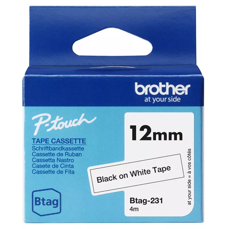 Brother BTAG-231 etikečių gamybos juosta Juoda ant balto 1,2 cm 4 m