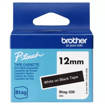 Etikečių gamybos juosta Brother BTAG-335 Balta ant juodo 1,2 cm 4 m