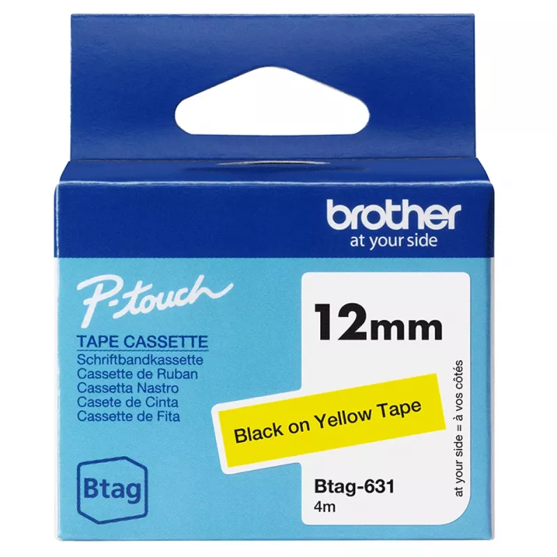 Etikečių gamybos juostelė Brother BTAG-631 Juoda ant geltonos 1.2 cm 4 m