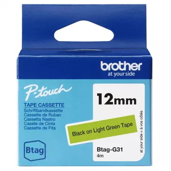 Brother BTAG-G31 etikečių gamybos juosta Juoda ant žalios 1,2 cm 4 m