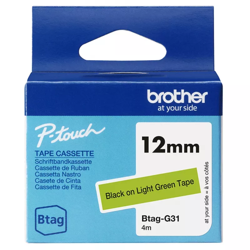 Brother BTAG-G31 etikečių gamybos juosta Juoda ant žalios 1,2 cm 4 m