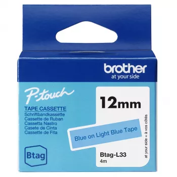 Etikečių gamybos juosta Brother BTAG-L33 mėlyna ant šviesiai mėlynos 1,2 cm 4 m