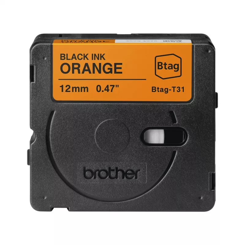 Etikečių gamybos juosta Brother BTAG-T31 Juoda ant oranžinės 1.2 cm 4 m