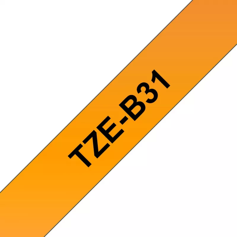 Etikečių juosta Brother TZe TZEB31 12 mm juoda ant fluorescencinės oranžinės