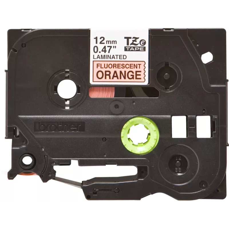 Etikečių juosta Brother TZe TZEB31 12 mm juoda ant fluorescencinės oranžinės