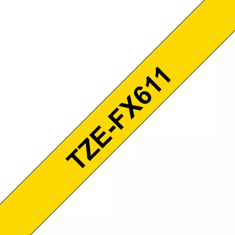 Brother TZE-FX611 etikečių gamybos juostelė, juoda ant geltono