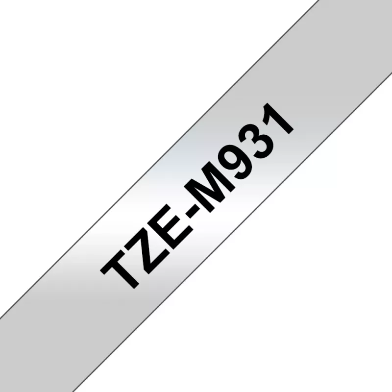 Brother TZE-M931 etikečių gamybos juostelė, juoda ant sidabrinės
