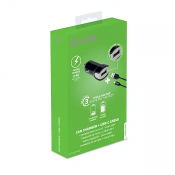 Celly CCUSBTYPEC mobiliojo įrenginio įkroviklis Išmaniajam telefonui, Planšetiniam kompiuteriui Juodas Automobilinis cigarečių degiklis