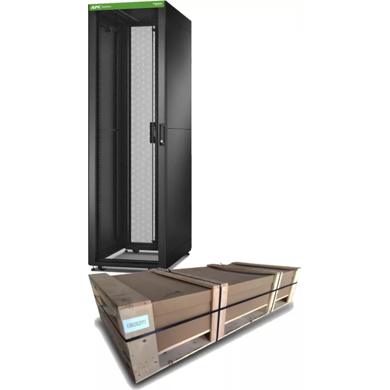 APC Easy Rack, 42U, juoda, su stogu, ratukais, kojelėmis, 4 laikikliais ir šoninėmis plokštėmis, be dugno, 1991A x 600P x 1000G mm