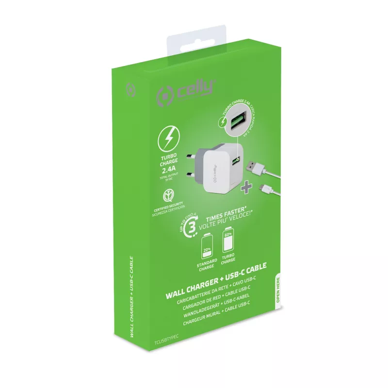 Celly TCUSBTYPEC mobiliojo įrenginio įkroviklis Universalus Balta USB Vidinis