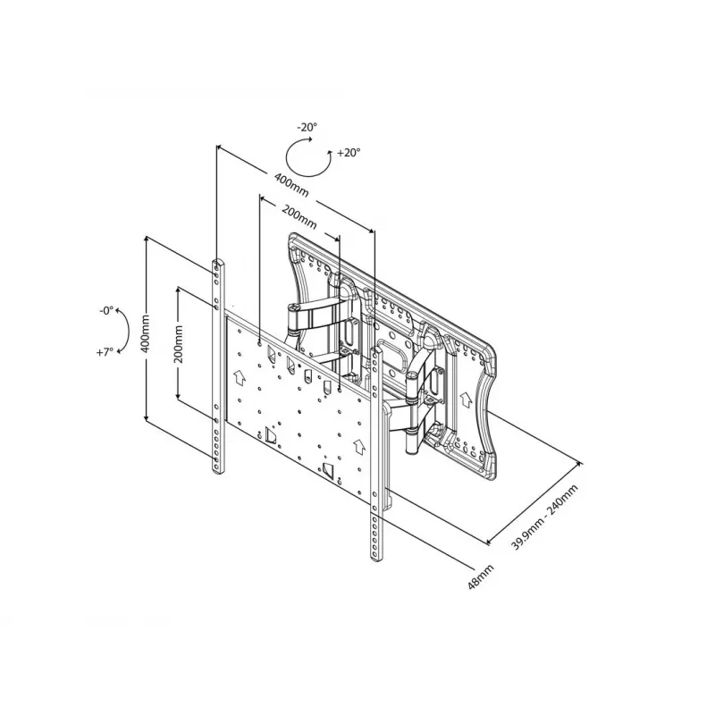 Multibrackets M VESA Super plonas Tilt & Turn HD, 52 kg, 101.6 cm (40 colių), 2.16 m (85 colių), 100 x 100 mm, 400 x 400 mm, 0 - 7°
